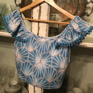 Kortni Jeane Blue Geometric Swim Top